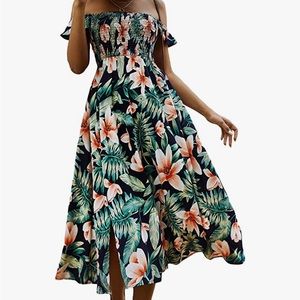 Tropical Floral Print Midi Dress